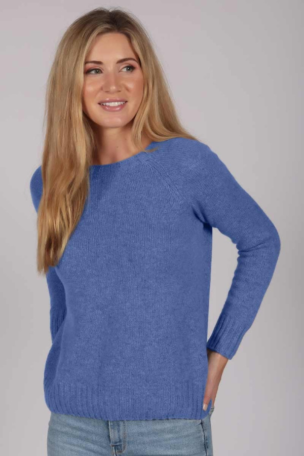 Periwinkle blue Crew Neck Sweater for Women 100% Cashmere