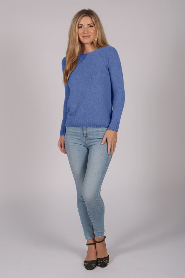 Blu pervinca Crew Neck Sweater Ladies Pure Cashmere (100