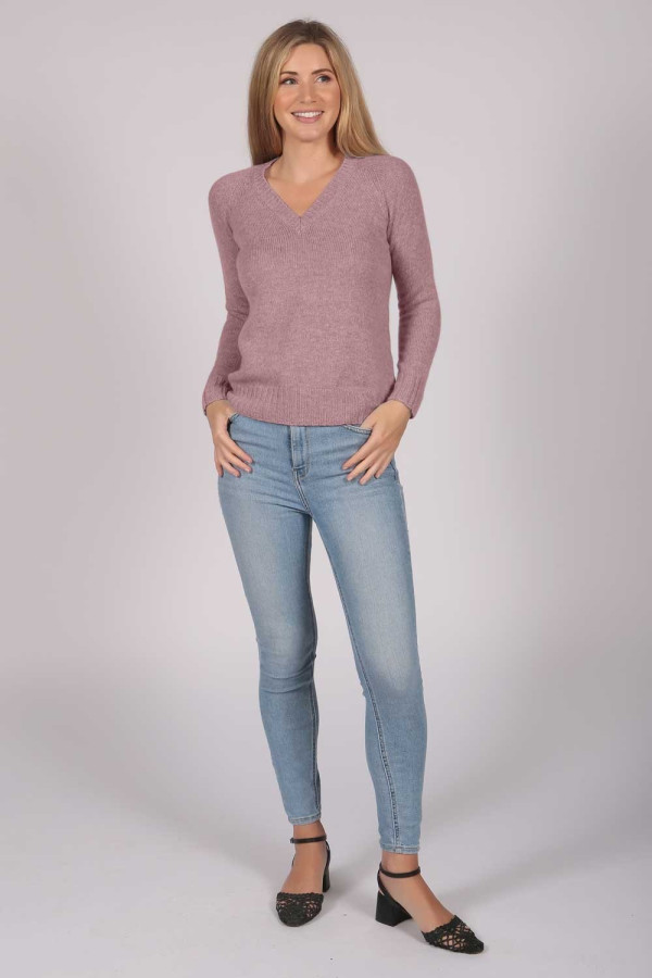 Antique Pink V-Neck Cashmere Sweater
