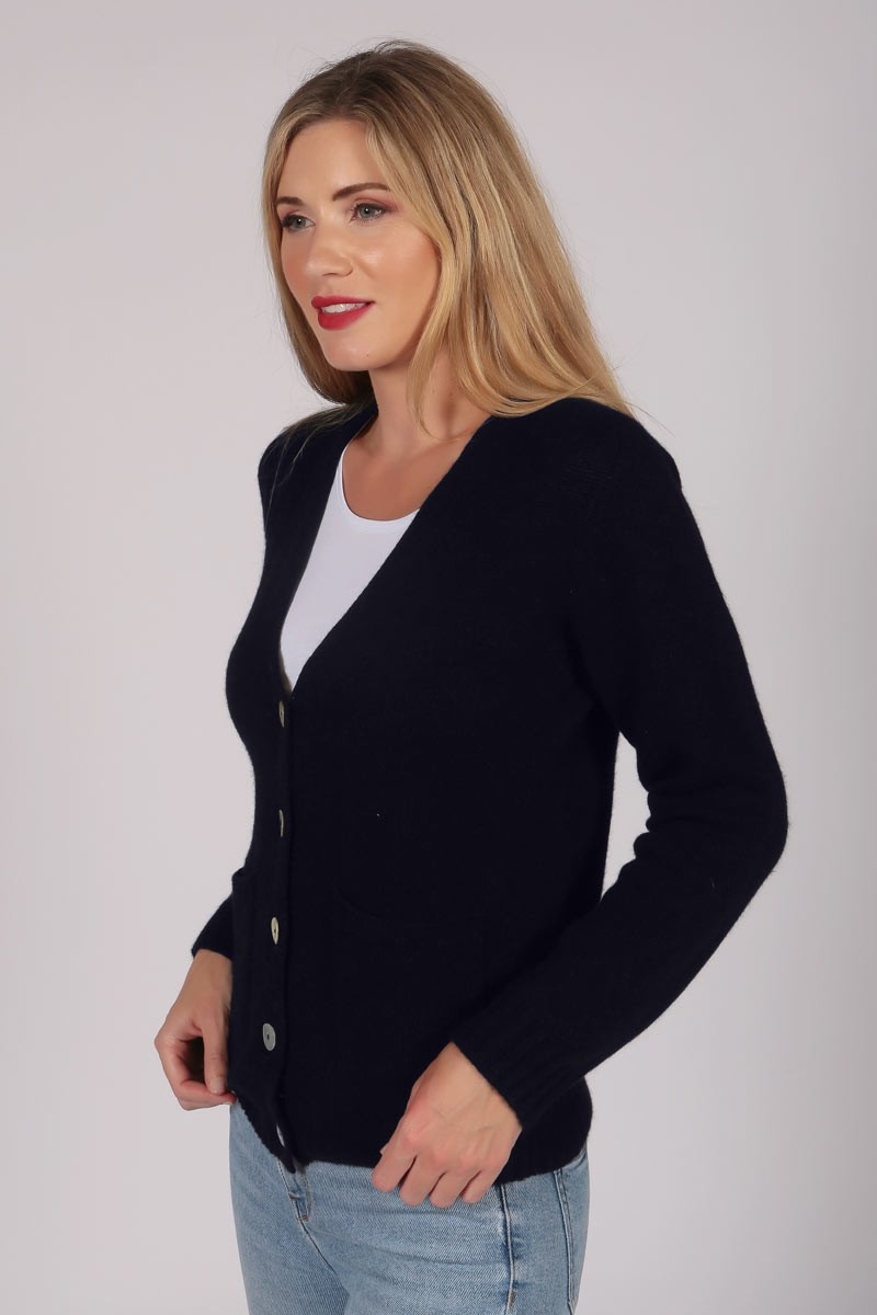 Navy Blue Cardigan (Pure) Italy in Cashmere US