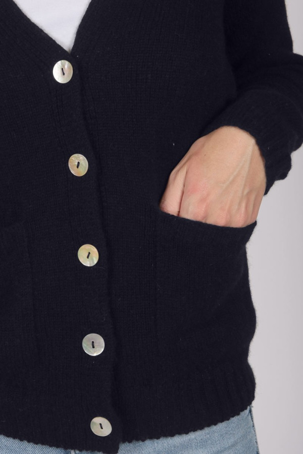 Kaschmir-Cardigan-Pullover in navy blau