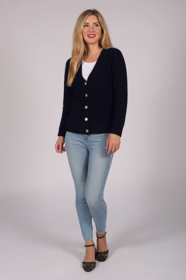 Kaschmir-Cardigan-Pullover in navy blau