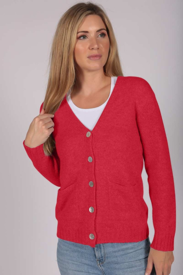 Cashmere Cardigan Jumper in Coral Red