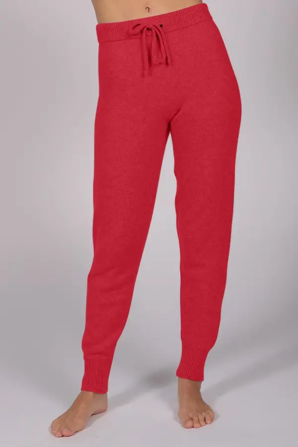 Women's Pure Cashmere Joggers Pants in Coral Red