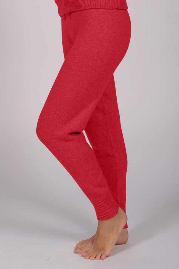 Women's Pure Cashmere Joggers Pants in Coral Red