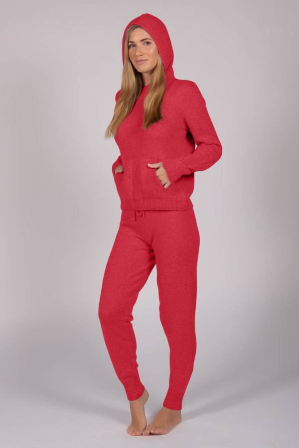 Coral Red 100% Cashmere Hoodie for Women