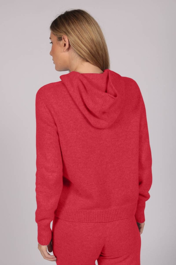 Coral Red 100% Cashmere Hoodie for Women