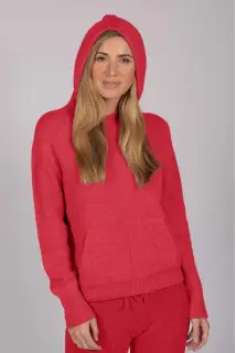 Coral Red 100% Cashmere Hoodie for Women