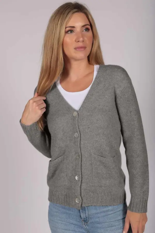 Kaschmir-Cardigan-Pullover in hellgrau