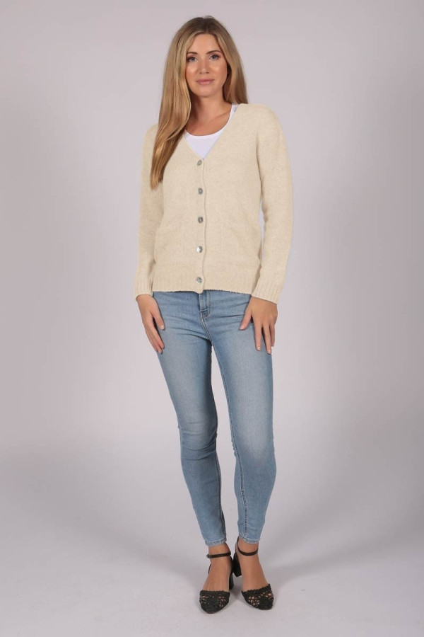 Kaschmir-Cardigan-Pullover in cremeweiß