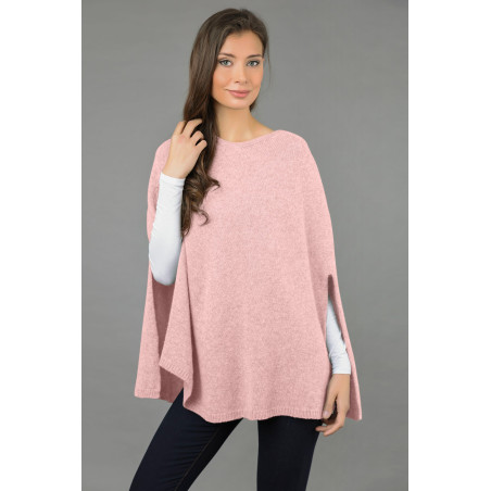 Pure Cashmere Plain Knitted Poncho Cape in Baby Pink