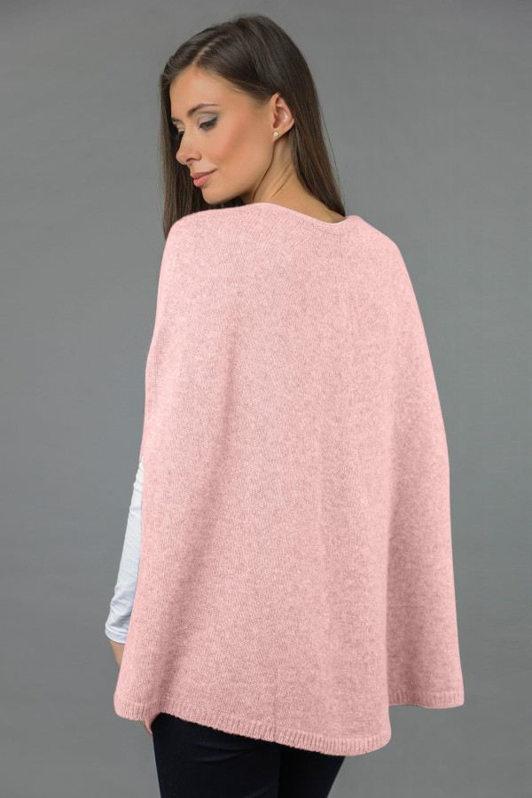 Pure Cashmere Plain Knitted Poncho Cape in Baby Pink back