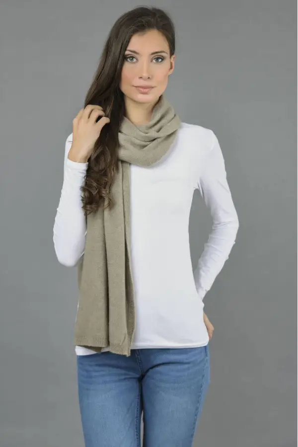 Cashmere scarf in Camel brown plain knit