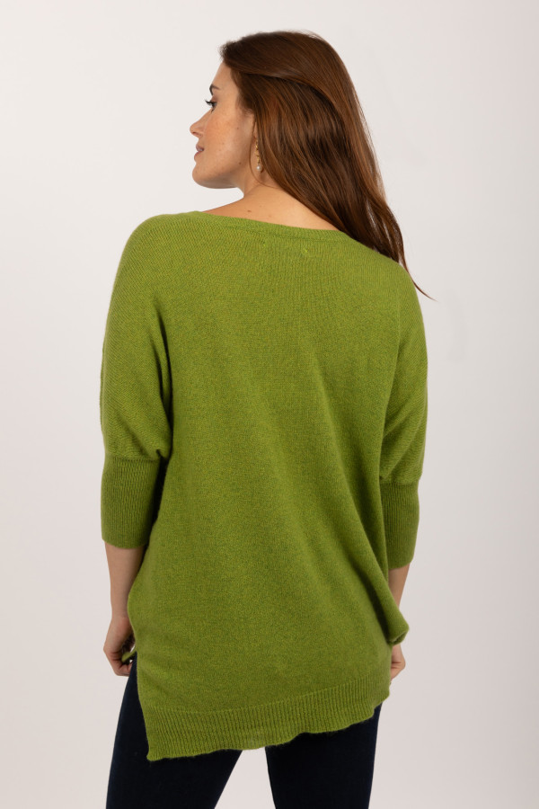 Pullover à manches courtes en cachemire pur vert citron