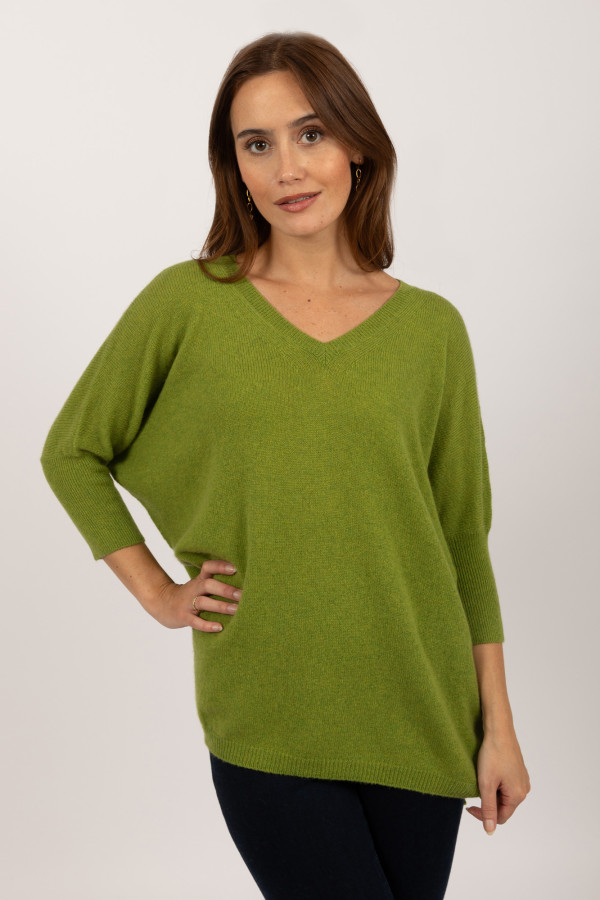 Short sleeve jumper 100% Cashmere in Lime Green | Italy in Cashmere US