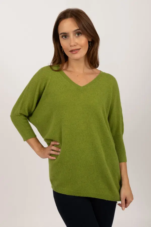 Jersey de manga corta de Cachemira pura en verde lima