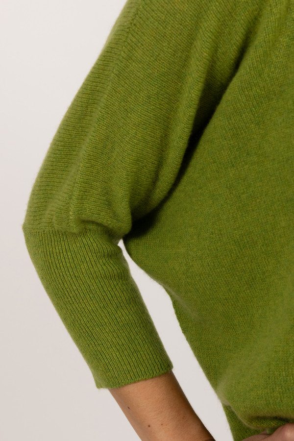Pullover à manches courtes en cachemire pur vert citron