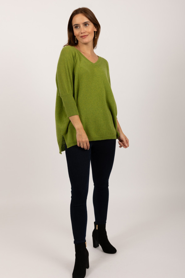 Reiner Kaschmir-Pullover mit kurzen Ärmeln in lindgrün