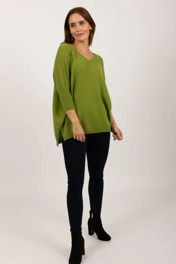 Pullover à manches courtes en cachemire pur vert citron