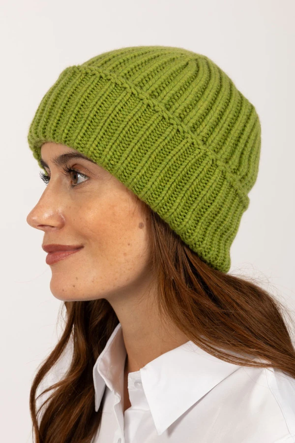 Bonnet en cachemire épais en vert citron