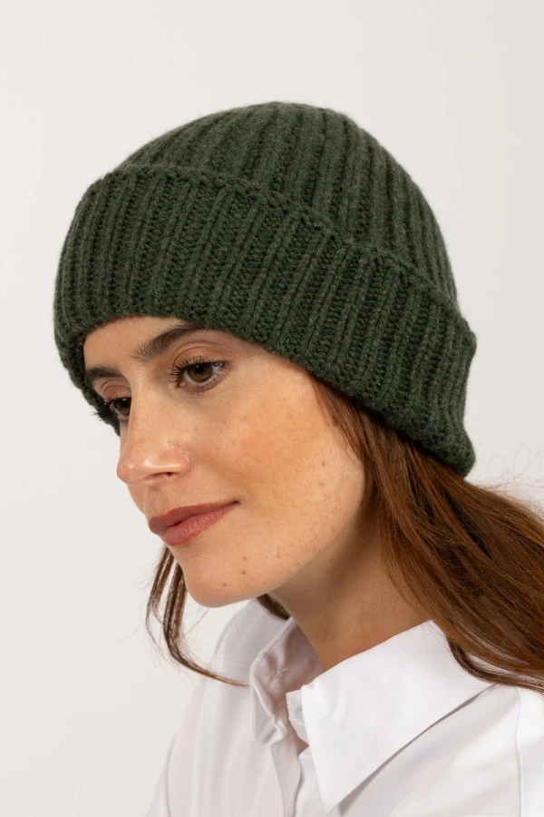 Gorro de Cachemira Gruesa en verde militar