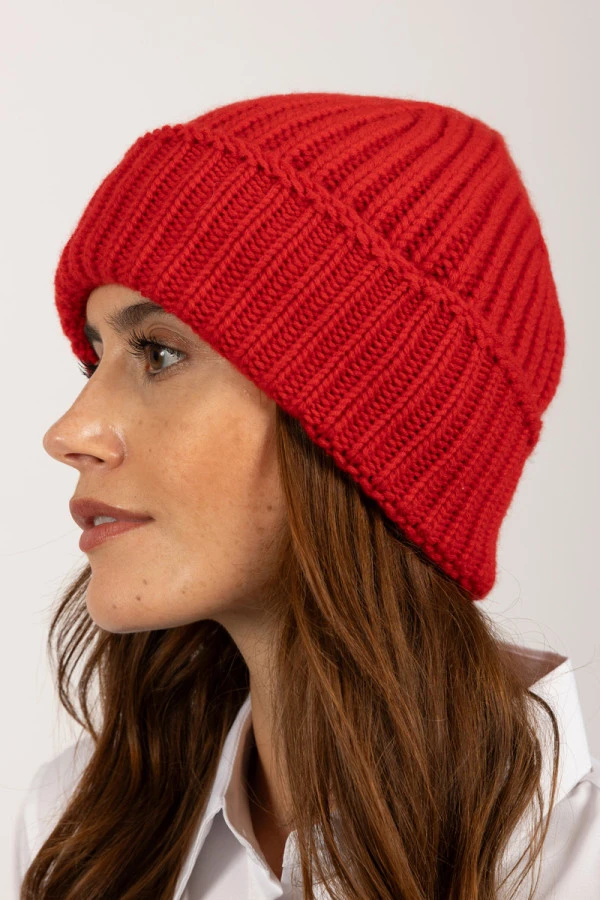 Cappello in cashmere a maglia grossa color Rosso