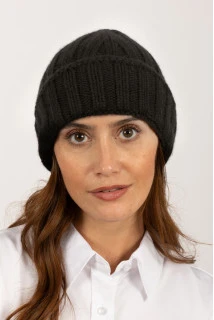 Gorro Beanie de Cachemira Gruesa y con Costuras en negro