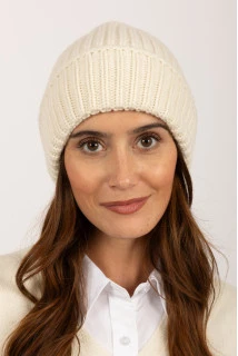 Chunky Ribbed Cashmere Beanie Hat in cream white
