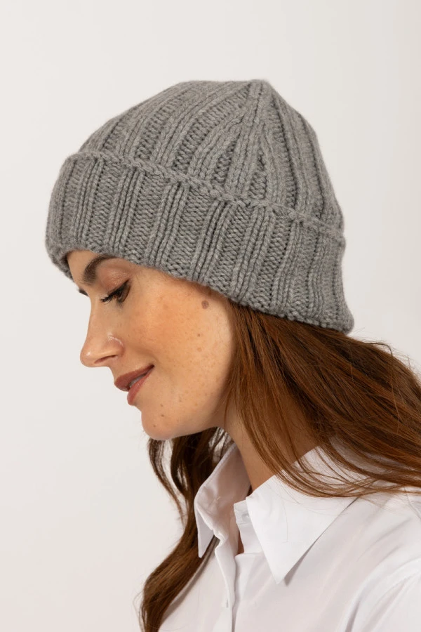 Dicke gerippte Kaschmir-Beanie-Mütze in hellgrau