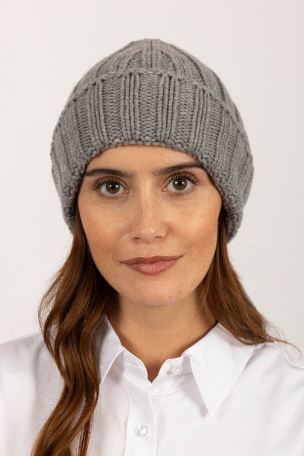 Dicke gerippte Kaschmir-Beanie-Mütze in hellgrau