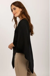 V-Shaped Boat Neck Cashmere Poncho in Black
