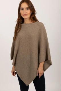 V-Shaped Boat Neck Cashmere Poncho in Camel Brown