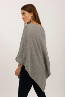 Poncho in Cashmere a Forma di V con Scollo a Barca Grigio Chiaro