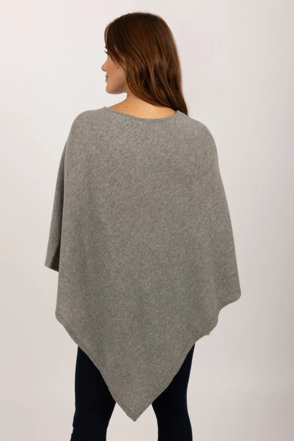 V-Shaped Boat Neck Cashmere Poncho in Light Grey