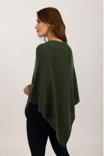 Poncho in Cashmere a Forma di V con Scollo a Barca Verde Militare