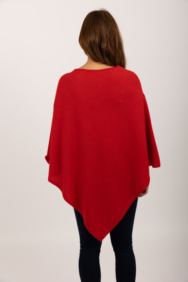 Poncho en cachemire à encolure bateau en forme de V Rouge