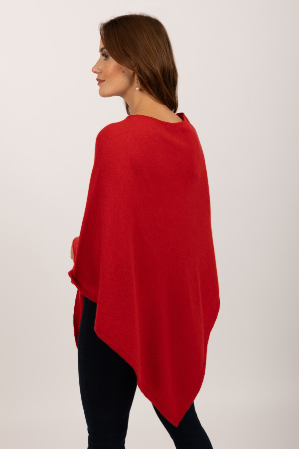 Poncho de Cachemira con Cuello en V Rojo