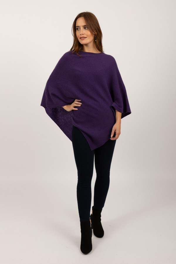 V-Shaped Boat Neck Cashmere Poncho in Purple