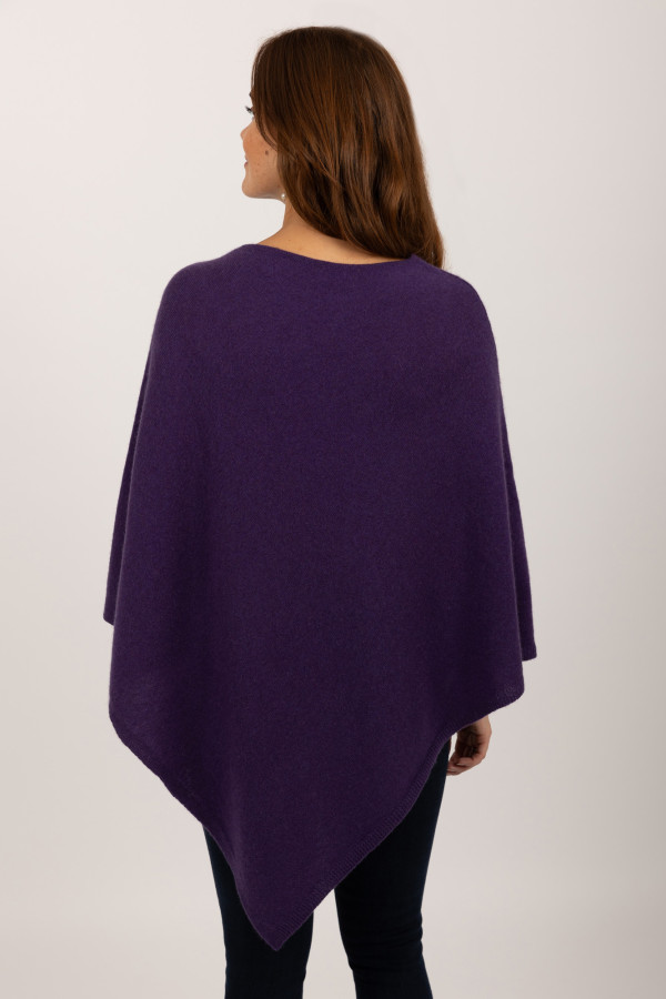 V-Shaped Boat Neck Cashmere Poncho in Purple