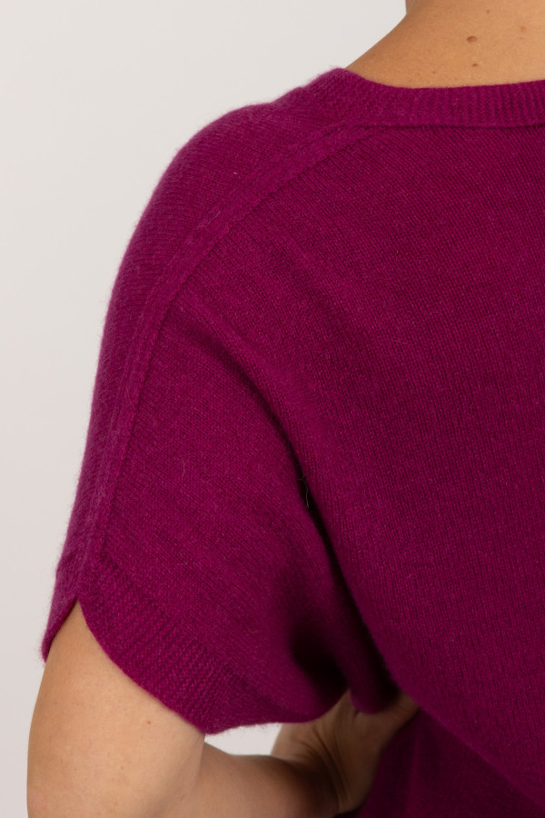 Pullover à manches courtes en cachemire pur fuchsia