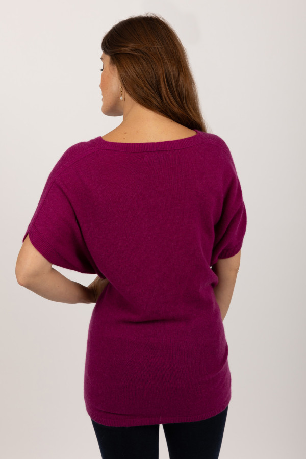 Pullover à manches courtes en cachemire pur fuchsia