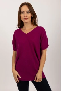 Jersey de manga corta de Cachemira pura en fucsia