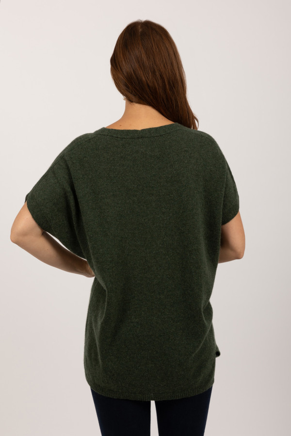 Jersey de manga corta de Cachemira pura en verde militar