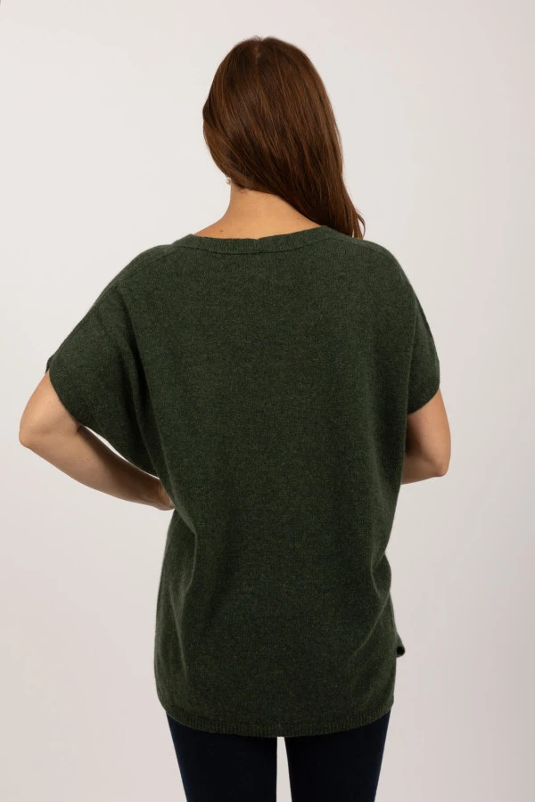 Jersey de manga corta de Cachemira pura en verde militar