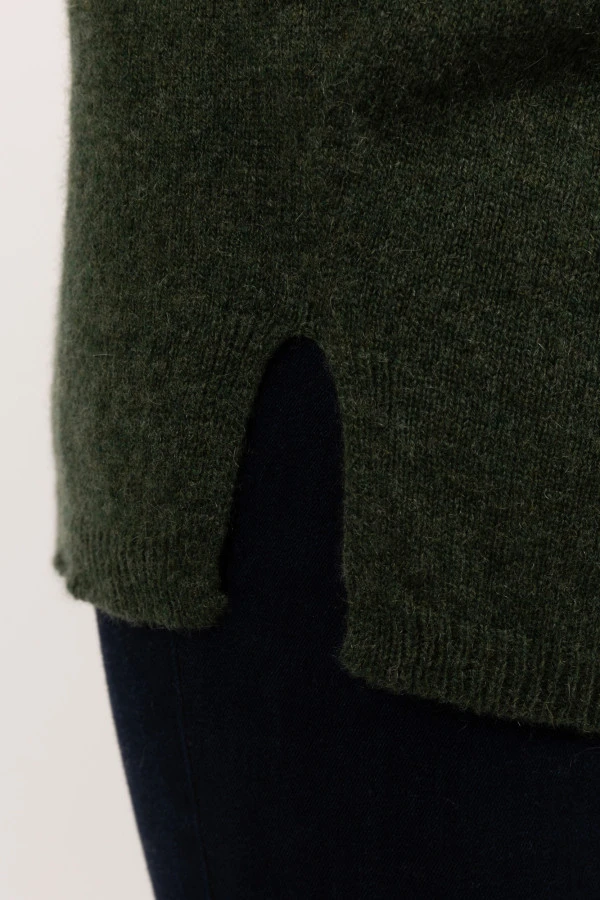 Jersey de manga corta de Cachemira pura en verde militar