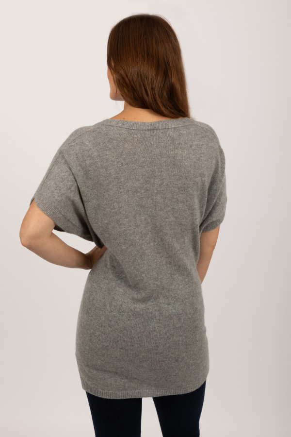 Jersey de manga corta de Cachemira pura en gris claro