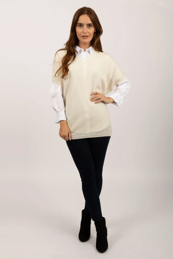 Pure Cashmere short sleeve slip over jumper in cream white