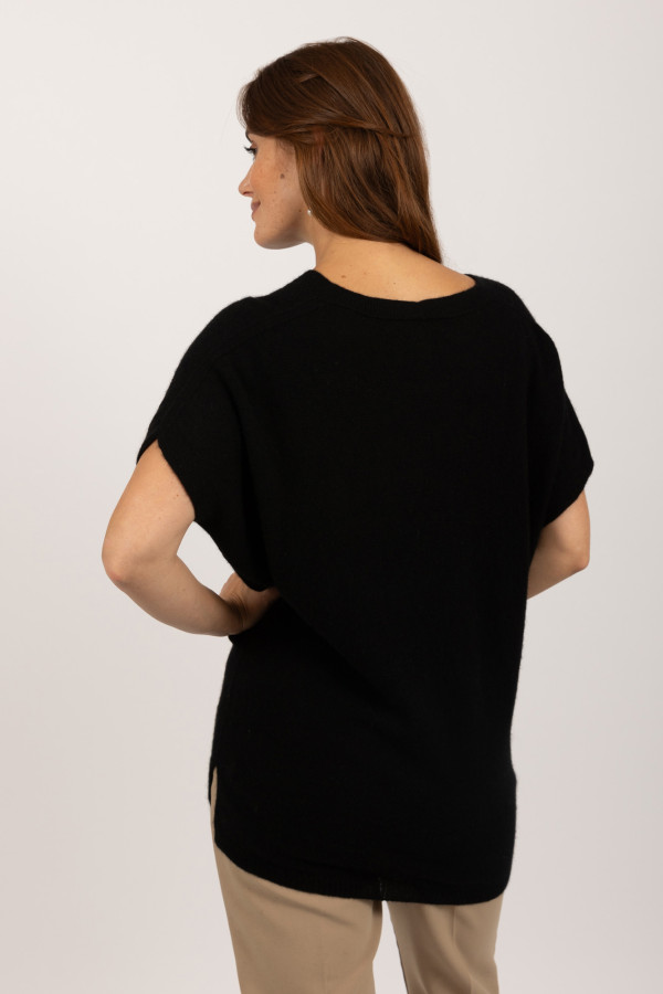 Reiner Kaschmir-Pullover mit kurzen Ärmeln in schwarz