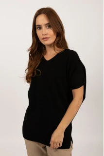 Maglioncino a maniche corte in cashmere puro nero