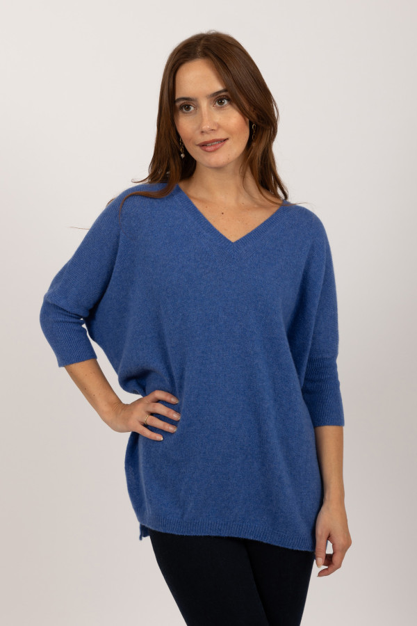 Short sleeve jumper 100% Cashmere in Periwinkle Blue | Italy in Cashmere US